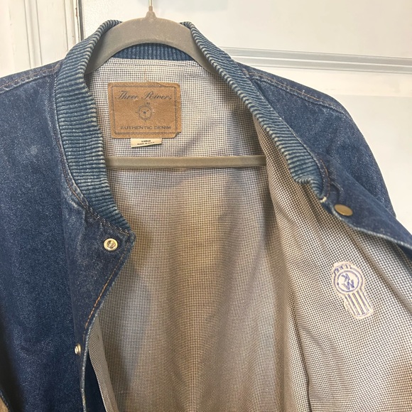 RARE Vintage Three Rivers Authentic Blue and Tan Jean Bomber Jacket Made in USA - Picture 2 of 8